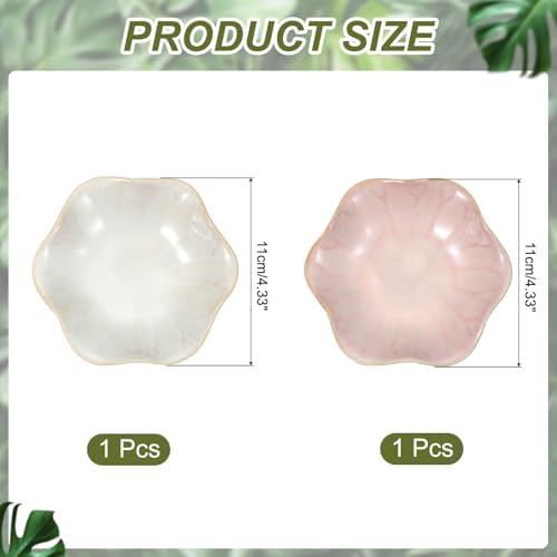 uxcell 2Pcs Ceramics Jewelry Plate, Lotus Leaf Shape Key Holder Bowl for Entryway Table Decor Small Ring Tray Dish Gift for Women Girlfriend, Pink/White - Image 2