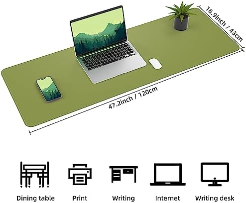 AFIING Leather Desk Pad Protector, Large Desk Mat with Natural Cork & PU Leather, Mouse Pad, Non-Slip, Waterproof Desk Writing Pad for Office and Home (Olive Green) - Image 3