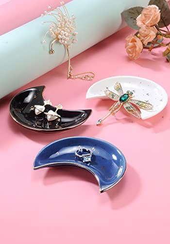 JAMEND CLXP Moon Shape Jewelry Tray, Engagement Ring Tray, Blue Ring Dish for Women in Vanity Bathroom. Decorative Trinket Tray for Organizing Necklace Earrings, Ceramic. - Image 3