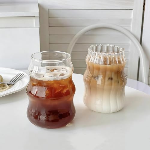 2 Pcs Cute Ribbed Glass Cups 18 oz by Unknown