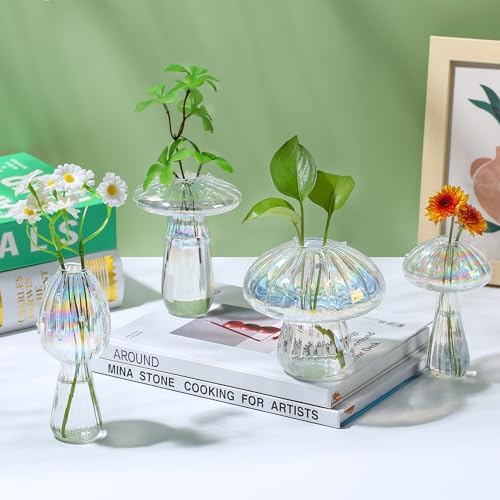 Plant Propagation Station, Set of 6 Clear Glass Mushroom Vase - Image 3