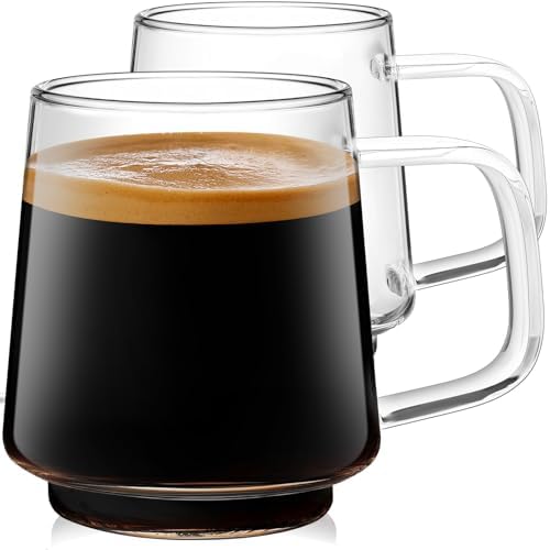 Aquach 16oz Stackable Glass Mugs Set of 2, Large Clear Coffee Tea Cups by Aquach