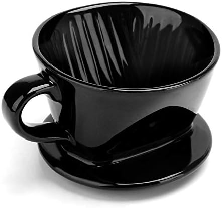 Segarty #2 Pour Over Coffee Maker, Single Cup Black Ceramic Coffee Dripper, 1 Set Size No.2 Reusable Filter Cone Drip Holder Slow Brewer with 3 Holes Flat Bottom for Travel, Camping, Office, Home by Segarty