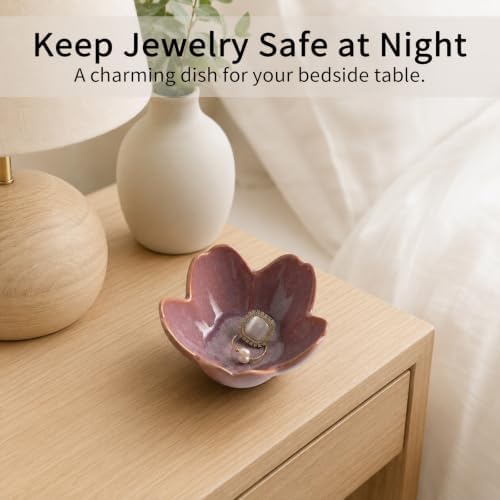 Flower Ring Holder Dish with Gift Box, Ceramic Jewelry Tray - Image 4