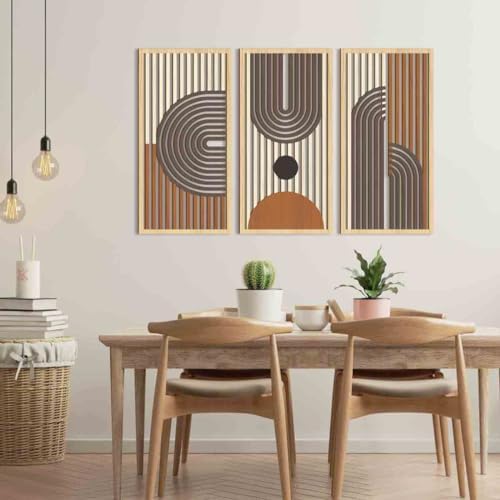 IARTTOP Mid Century Modern Decor 16x32 Inch Large Boho Wood Wall Art Abstract Wooden Wall Decor Minimalist Bohemian Orange Artwork for Living Room Bedroom Office Set of 3 - Image 5