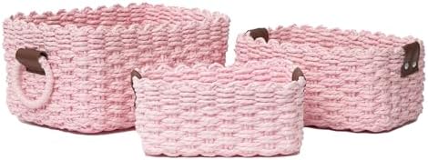 Woven Paper Rope Wicker Basket for Organizing(Set of 3,Pink) by QingtuHome