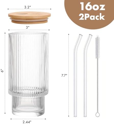 Glass Cups with Bamboo Lids and Straws - 16 oz Reusable - Image 5