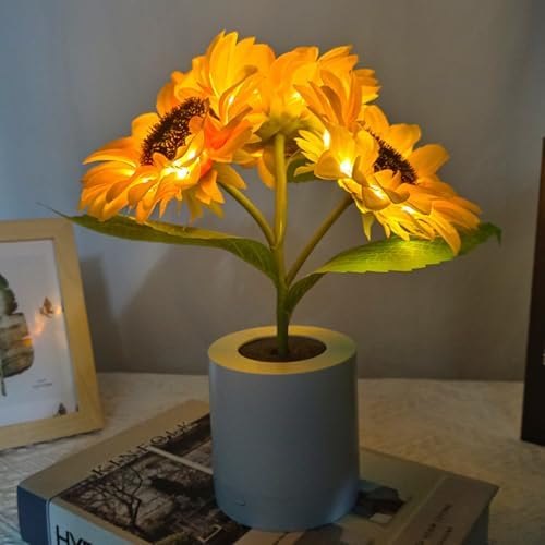 Sunflower Lamp, LED Artificial Sunflower Table Lamp with Warm White Light, Decorative Flower Night Light for Bedroom, Living Room, Office Desk, Home Decoration Gift for Women, Three Flowers (1) - Image 6