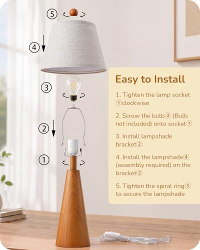 EDISHINE Modern Table Lamp with Tapered Rosewood Wood Base & E26 Socket - Image 6