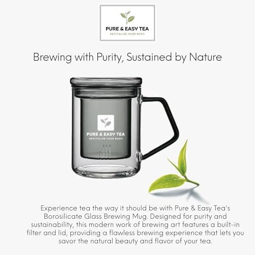 Pure And Easy Tea, Glass Tea Infuser Mug with Lid - Plastic-Free Borosilicate Steeping Cup for Loose Leaf Tea and Tisanes, 400 mL/13.5 oz - Image 5