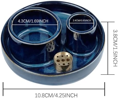 4 in 1 Incense Holder, Ceramic Incense Stick and Palo Santo Holder,Sage Holder for Burning- 4.25" Ceramic Ash Catcher Tray for Meditation and Yoga Room (Blue) - Image 3