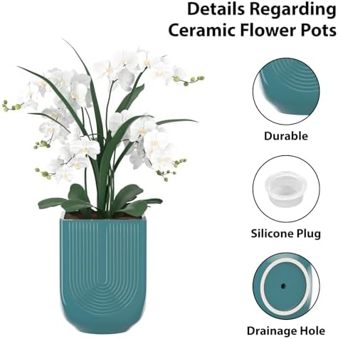 Ceramic Planter, 6 Inch Square Plant Pot with Drainage, Green - Image 6