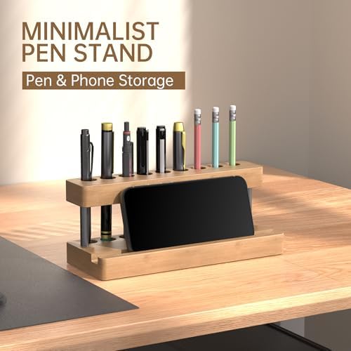 Wooden Pen Holder for Desk, Solid Wood Pen Display Stand with 9 Slots - Image 2