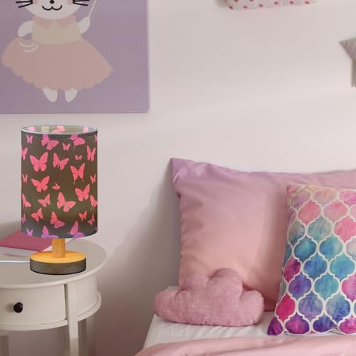 Hot Pink Butterfly Pink and Black Bedside Table Lamps with USB Port for Bedroom Lamp Table Lamp Small Nightstand Lamp Sturdy Linen Shade Wooden Decorative Lamps for Home Dorm Office Living Room - Image 5