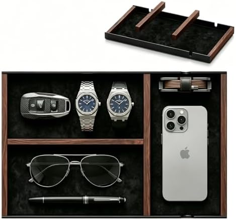 Magnetic Modular Desk Organizer & EDC Valet Tray — Your Order Freely Defined — Metal & Solid Walnut Catchall Tray for Nightstand, Entryway, Desk — Modern Catch-All for Watch Phone Glasses by RESUOOP