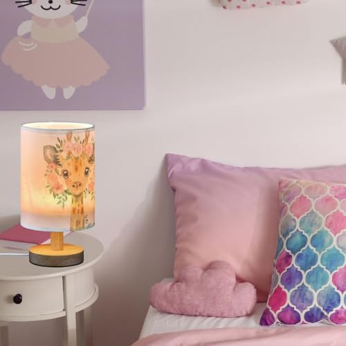 Cute Giraffe with Pink Floral Garland Bedside Table Lamps with USB Port for Bedroom Lamp Accent Table Lamp Small Nightstand Lamp Sturdy Linen Shade Wooden Decorative Lamps for Home|Kids|Holiday - Image 5