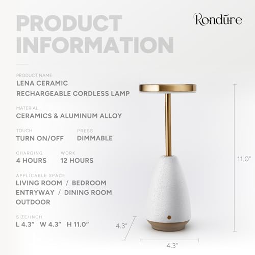 RONDURE Ceramic Cordless Rechargeable Touch Dimmable Table Lamp - Image 3