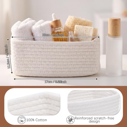 Yinkin 12 Pack Small Storage Basket Cute Natural Cotton Rope Woven Basket Tiny Boho Decorative Toy Storage Bin Gift Baskets for Home Organizing, Closet, Shelf, Nursery, Bathroom (Rectangle,White) - Image 2