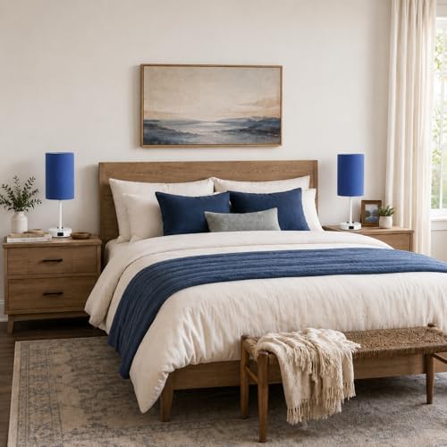 ZJOJO Blue Table Lamp Set of 2, 13.8" Small Lamp for Bedroom Nightstand - Image 2