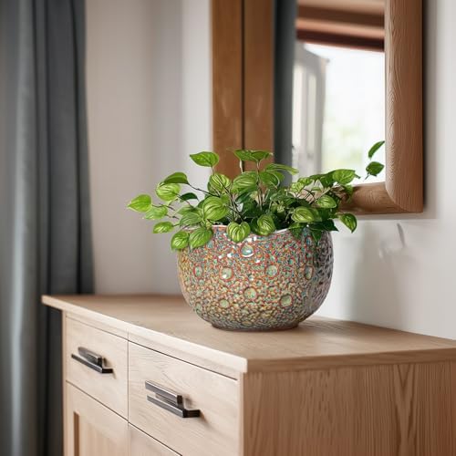 8 Inch Plant Pot - Ceramic Planter for Indoor Outdoor Plants, Unique Pots for Plants with Drainage Hole and Plug, Round Planter, Garden Decor, Gifts for Plant Lovers, Speckled-Brown - Image 7