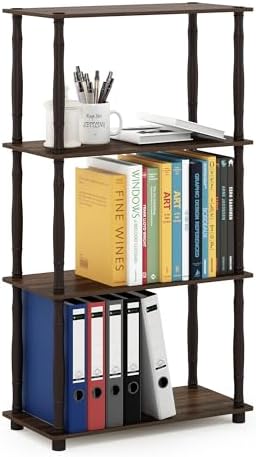 Furinno Turn-N-Tube 4-Tier Multipurpose Shelf Display Rack, Classic Tubes, Walnut/Brown by Furinno-FitsYourSpaceFitsYourBudget