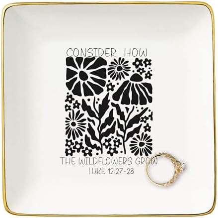 NZY Affirmation Positive Birthday Christmas Gift,Inspirational Christian Scripture Religious Bible Verse Reminder Gift for Women,Wildflowers Grow-Encouragement Jewelry Tray Trinket Holder Ring Dish by NZY