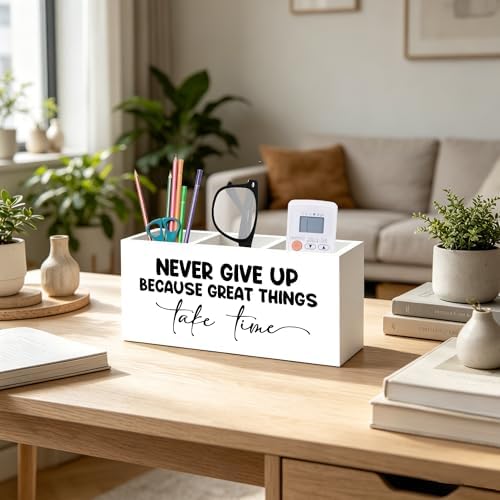 Inspirational Pen Pencil Holder Organizer for Home Office Classroom Desk Accessories, Never Give Up Because Great Things Take Time Motivational Positive Wood Signs for Desk Tabletop Decor - Image 5