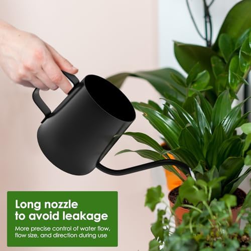 12oz/350ml Stainless Steel Plant Watering Pot,Small Watering Can for Indoor Plants,Mini Watering Can with Long Mouth & Ergonomic Handle for Indoor House Plants Flower Bonsai Outdoor Garden(Black) - Image 4