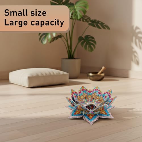jinglinhh DIY Mandala Lotus Diamond Art Painting Aromatherapy Candle Holder Kit for Adults, Acrylic Diamond Art Tabletop Candlestick Holder Tray Ornaments Craft for Beginners(Blue Orange Lotus) - Image 6