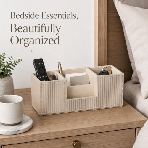 GORESE Pen Holder for Desk, Leather Small Desk Organizer for Office, Beige - Image 5