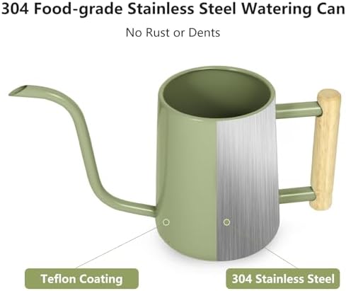 Watering Can Indoor Plants, 35 oz/1000 ml Metal Stainless Steel Watering Can Pot with Long Spout for Indoor House Plants Bonsai Outdoor Garden Flower Decorative (Sage Green) - Image 3