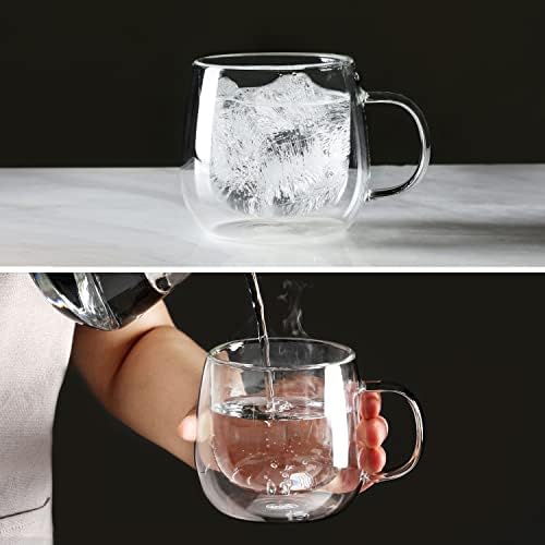 CNGLASS Double Walled Glass Coffee Mugs 10oz,Large Insulated Espresso Cups,Set of 2 Clear Glasses Cappuccino Mug with Handle(Tea Latte Glassware) - Image 3