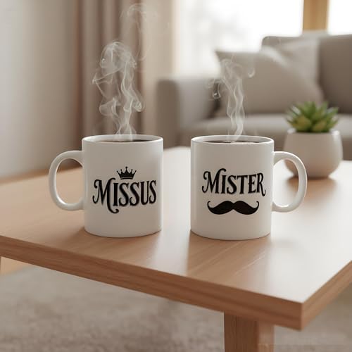 Couple Mug Set of 2,Porcelain Mr and Mrs Mug Set,11OZ Mister and Missus Cup Set of 2 as Engagement,Wedding,Newlywed Gifts Suiable for Bride&Groom,Bridal Shower, His&Hers, Valentines Day - Image 4