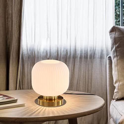 mid Century Modern Table lamp Gold Desk lamp White Ribbed Glass Shade Globe Table lamp nightstand lamp Small Table lamp for Bedside end Table Bedroom Living Room Office - Image 3