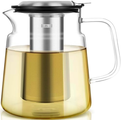 Aquach 57oz Glass Tea Pot with Infuser, Stovetop Safe Borosilicate Teapot by Aquach