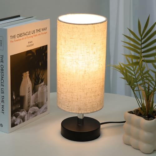 Bedside Table Lamps, Table Lamp for Bedroom, Lamps for Night Stands with Linen Lampshades, Small Table Lamp for Living Room, Office (Bulb Excluded) by Unknown