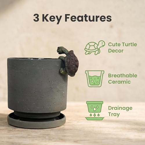Nihow Ceramic Plant Pot with Resin Figure for Idoor Plants,5.7 Inch,Gray - Image 3