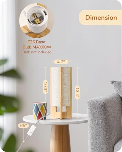 EDISHINE Small Cute Table Lamp, Natural Wood Nightstand Lamp, 13.5", E26 - Image 4