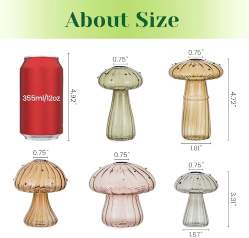 Hewory Plant Propagation Station: 5PCS Amber Glass Mushroom Vase for Flower - Image 5