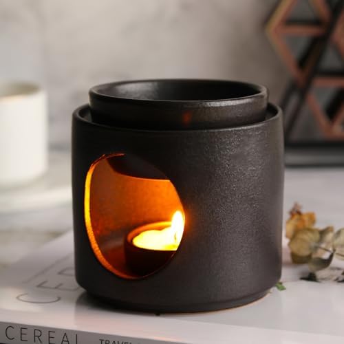 Ceramic Diffuser Black Oil Burner Wax Melt Burners with Tealight Holder (Black) - Image 2