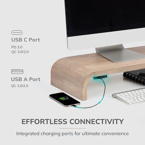 Anji Mountain Monitor Stand for Desk - Desktop Organizer & Laptop Riser, Ergonomic Monitor Riser, Space-Saving, Durable, Easy Assembly & Ideal for Home & Office, Biscotti, Power Edition - Image 3