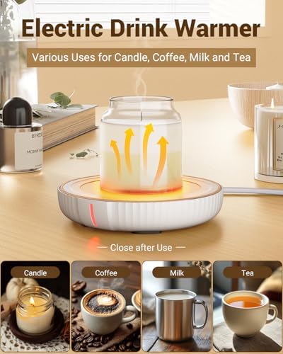 HouseGem Large Candle Warmer Plate - Coffee Cup Mug Warmer for Desk, Candle Melter, Electric Mug Heater for Beverages, Milk & Tea, Coffee Accessories Ideal Gifts Keep Cup Warm (White) - Image 2