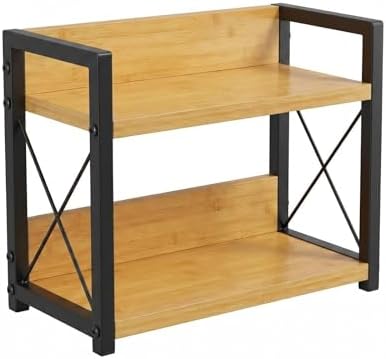 2-Tier Countertop Organizer, Iron-Wood Coffee Station Shelf, Heavy Duty Kitchen Counter Spice Rack for Coffee Bar, Pantry, Bathroom Storage (Bamboo) by IUSEIT