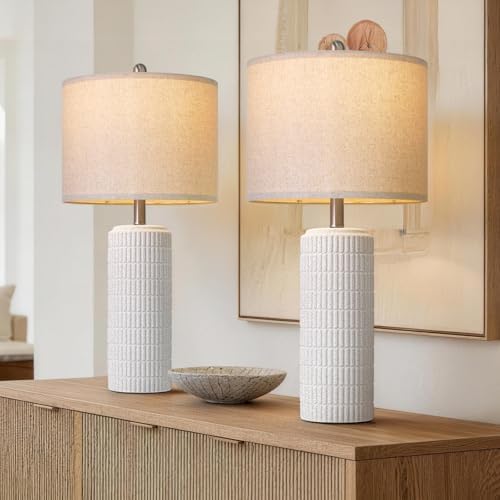 PoKat 27.5'' Tall Table Lamps for Living Room Set of 2, Stone-Like Ceramic Bedroom Lamps for Night Stands, Farmhouse Bedside Lamps for Bedroom Living Room, Nightstand Lamps for End Table, Hallway - Image 6