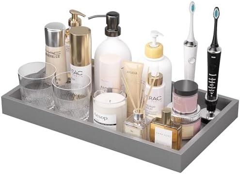 ZHWS Bathroom Vanity Tray for Countertop Perfume Makeup Jewelry Candle Decor, Kitchen Tray for Soap Dispenser Spice Salt, Large Tray for Toilet Tank Paper, Serving Nightstand Silver 13”x6.5” by ZHWS