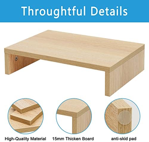 TEAMIX Wood Monitor Stand Riser for Desk - 14.2 inch, Small Laptop Stand - Image 3