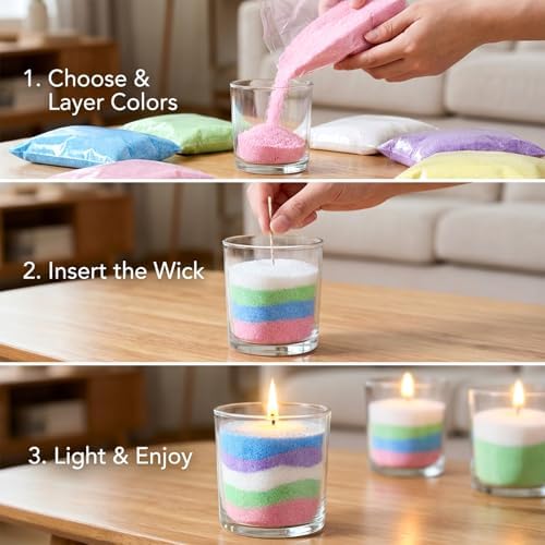 Sukh 15oz Sand Candles with Wicks - Colored Candle Sand Refillable Wax - Image 6
