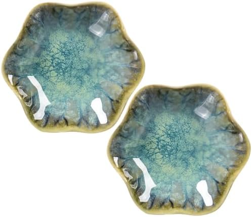 2Pcs Ceramic Jewelry Dish - Lotus Leaf Shape, for Ring Holder Necklace Small Key, Suitable for Mother Friend Sister, Gifts for Women, Cute Plate Trinket Tray, Home Decor (Emerald Green-2PCS) by Koyzsen