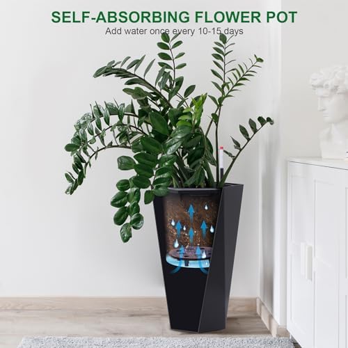22.5" Tall Planters Set of 2, Self-Watering Planter, Outdoor Planters - Image 2