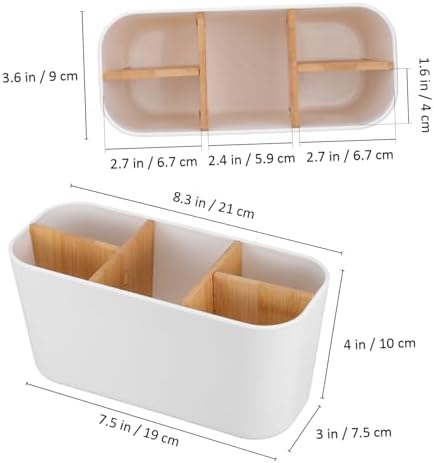 jojofuny White Bamboo Desk Organizer Box with Compartments for Office - Image 2